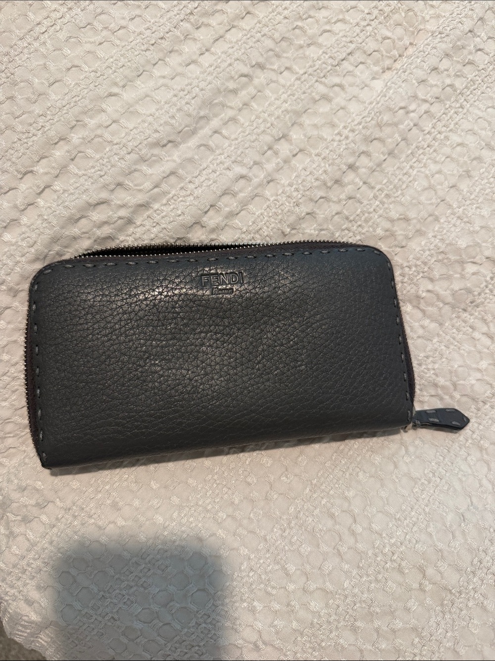 Fendi Black Pebbled Leather Zip Card Holder